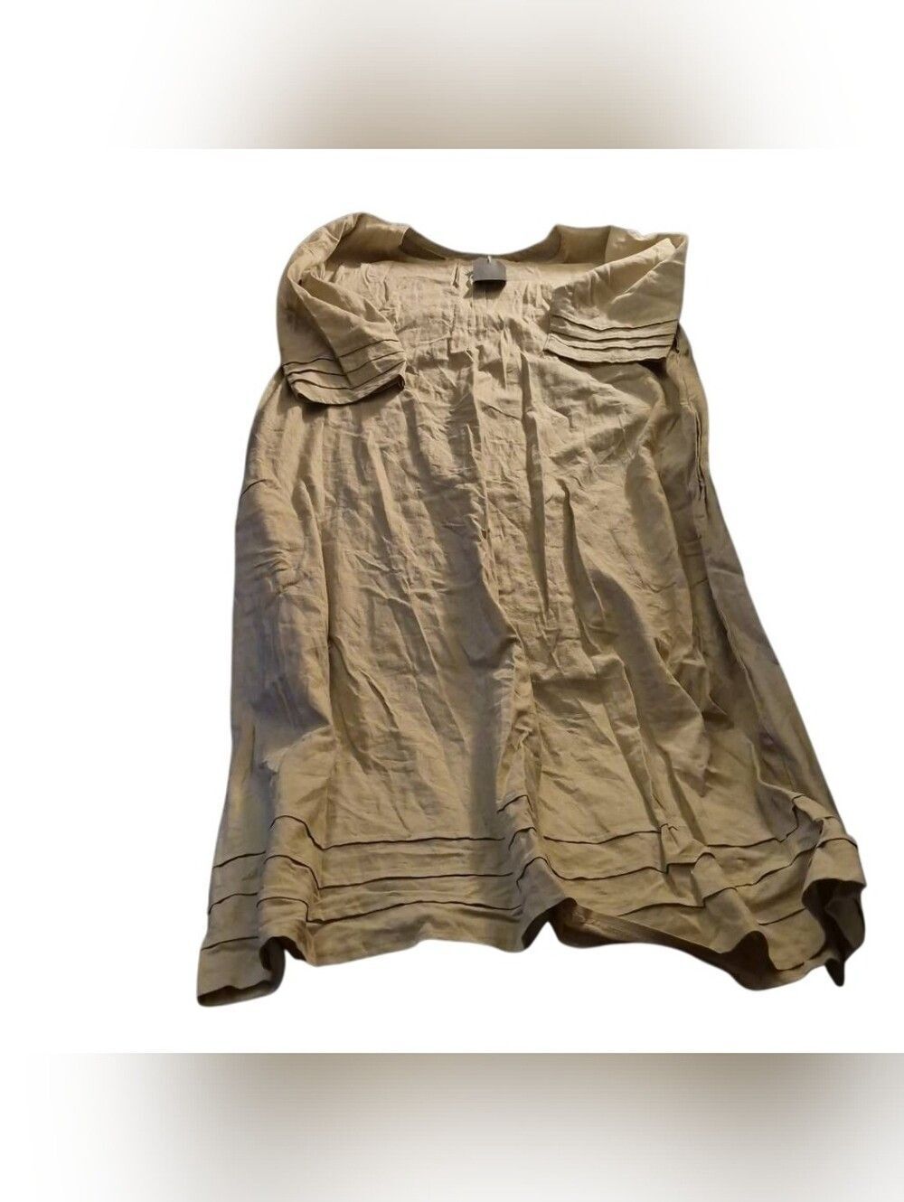 Light Tan Linen A-Line Dress with Tuck(Amish Seamstress)Detail(434)